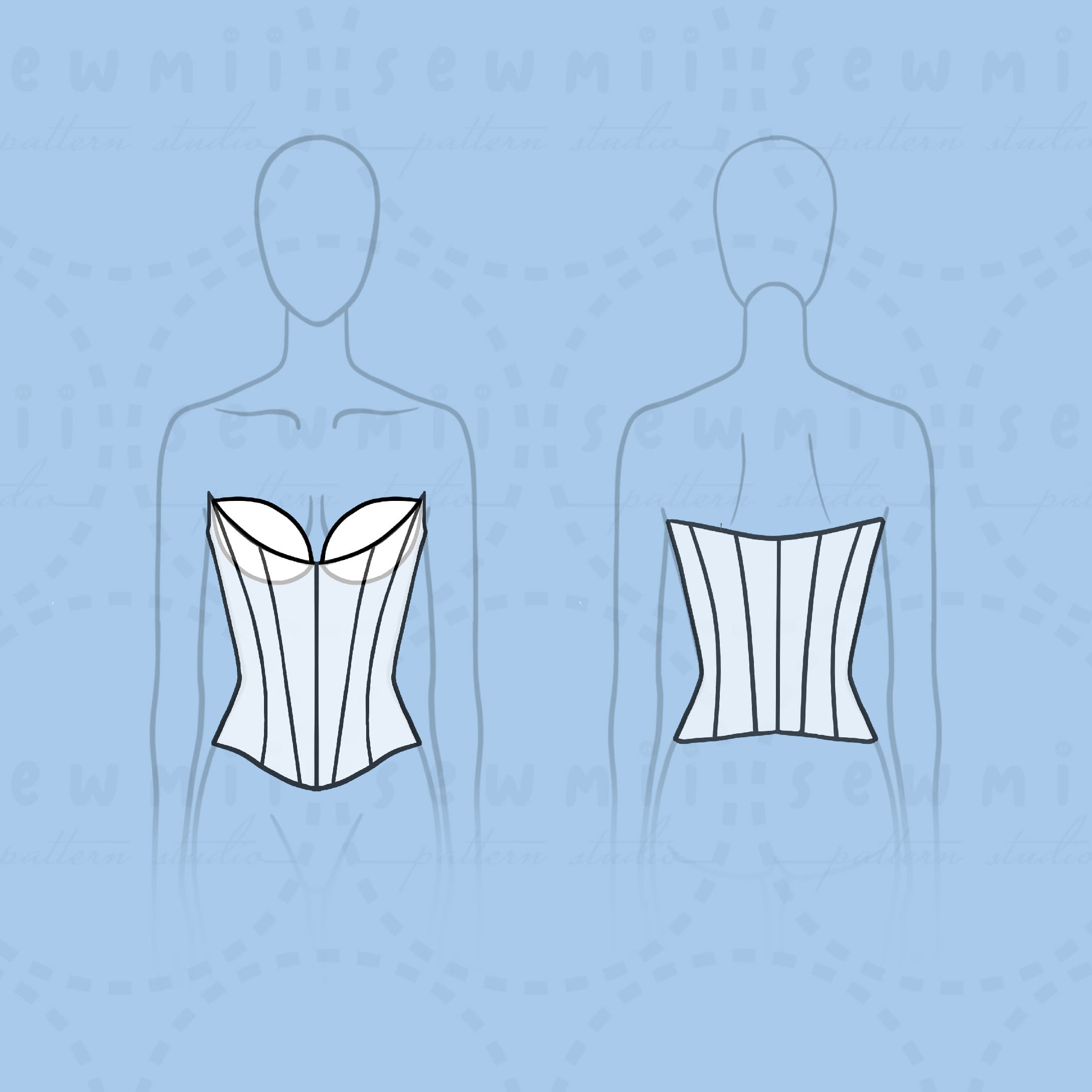 Athena corset flat drawing